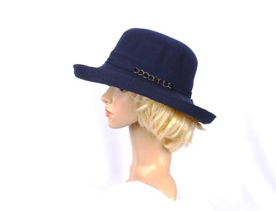 Head Start  very smart Bretton womens summer hat w upturn plus decorative chain trim navy  Style:HS/9086